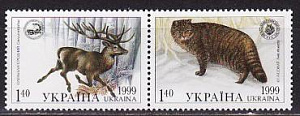 Украина _, 1999, Фауна, Олень, Кошки, 2 марки
